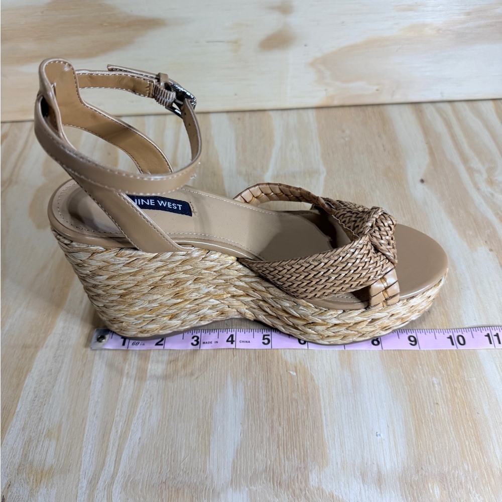 Nine West Beige Braided Rope Wedge Sandals with Ankle Strap - Picture 12 of 12